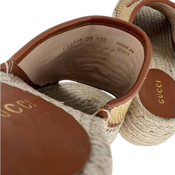 Gucci Adela Leather Trimmed Raffia Wedge Espadrilles - Picture 15 of 16